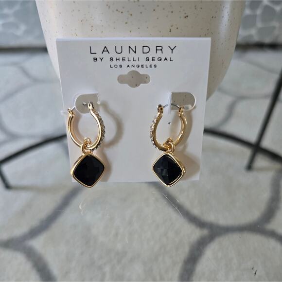 Laundry By Shelli Segal Gold Black Rhineatone Earrings New - Picture 3 of 5